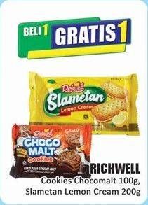 Promo Harga Richwell Biskuit Chocomalt Cookies, Slametan Lemon Cream 100 gr - Hari Hari