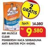 Promo Harga MR MUSCLE Pembersih Kaca Anti Bakteri per 3 pouch 440 ml - Superindo