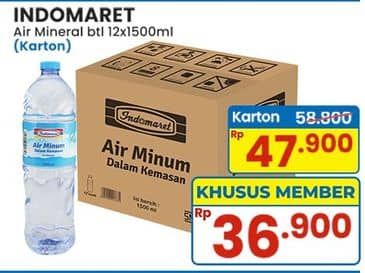 Promo Harga Indomaret Air Mineral per 12 botol 1500 ml - Indomaret