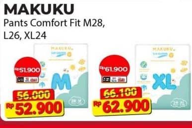 Makuku Comfort Fit Diapers Pants 24 pcs Diskon 4%, Harga Promo Rp62.900, Harga Normal Rp66.100, Khusus Member Rp. 61.900, Khusus Member