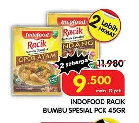Promo Harga Indofood Bumbu Racik Special Opor Ayam, Special Rendang, Special Gulai, Special Kare, Special Soto Ayam, Special Rawon 45 gr - Superindo