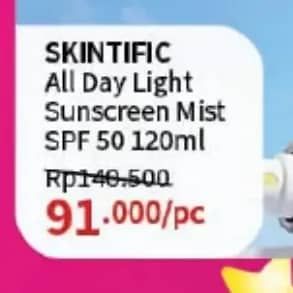 Promo Harga Skintific All Day Light Sunscreen Mist SPF 50 PA++++ 120 ml - Guardian
