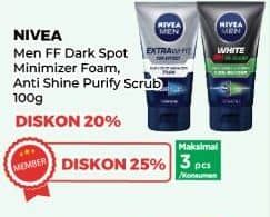 Promo Harga Nivea Men Facial Foam Dark Spot, Bright Oil Clear Pore Minimizing Scrub, White Oil Clear Anti-Shine + Purify 100 ml - Yogya