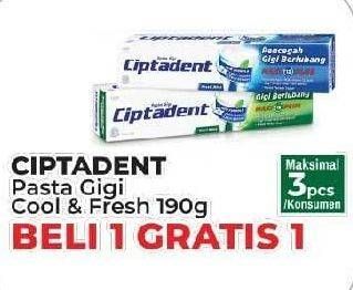 Promo Harga CIPTADENT Pasta Gigi Maxi 12 Plus Fresh Mint, Cool Mint 190 gr - Yogya