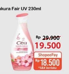 Promo Harga Citra Hand & Body Lotion Sakura Fair UV Sakura Peach 230 ml - Alfamart
