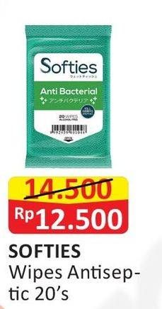 Promo Harga SOFTIES Wet Wipes Anti Bacterial 20 pcs - Alfamart