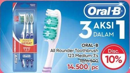 Promo Harga ORAL B Toothbrush All Rounder 1 2 3 Medium 3 pcs - Guardian