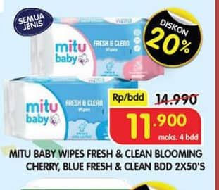 Promo Harga Mitu Baby Wipes Fresh & Clean Blooming Cherry, Blue Blossom Berry, Pink Blooming Cherry 50 pcs - Superindo