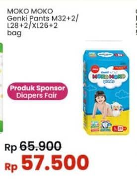 Promo Harga Genki Moko Moko Pants XL26+2, M32+2, L28+2 28 pcs - Indomaret