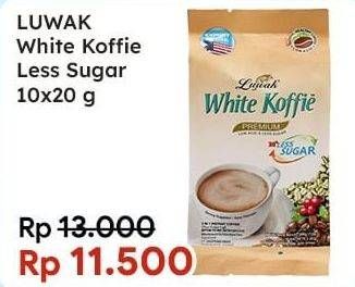 Promo Harga Luwak White Koffie Less Sugar per 10 sachet 20 gr - Indomaret