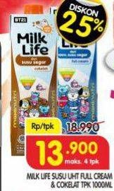 Promo Harga Milk Life Fresh Milk Cokelat, Full Cream 1000 ml - Superindo