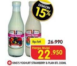 Promo Harga KINGS Yoghurt Plain, Strawberry 350 ml - Superindo