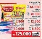 Promo Harga Gentong Rejeki Beras + Bimoli Minyak Goreng + Rose Brand Gula Pasir + Palmia Margarine + ABC Kecap + Paseo Facial Soft  - LotteMart