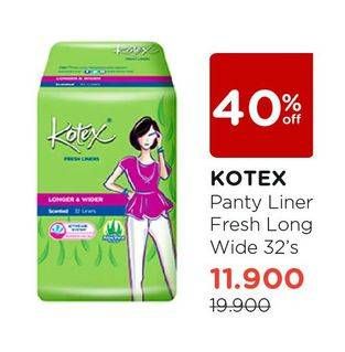 Promo Harga Kotex Fresh Liners Longer & Wider 32 pcs - Watsons