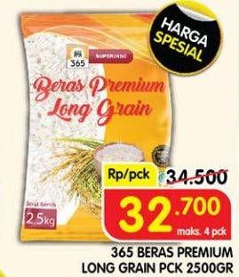 Promo Harga 365 Beras Premium Long Grain 2500 gr - Superindo