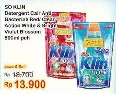 Promo Harga SO KLIN Liquid Detergent + Anti Bacterial Violet Blossom, + Anti Bacterial Red Perfume Collection 800 ml - Indomaret