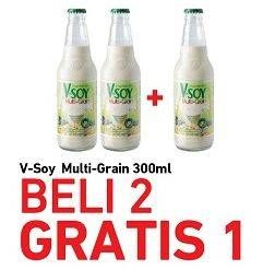 Promo Harga V-SOY Soya Bean Milk Multi Grain per 2 botol 300 ml - Carrefour