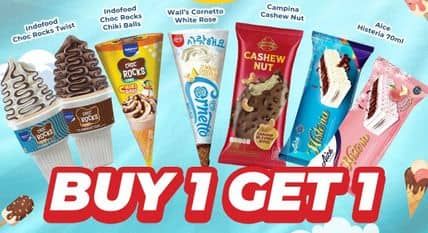 Indoeskrim Indofood Choc Rocks Twist/Chock Rocks Chiki Balls/Walls Cornetto/Campina Cashew Nut/Aice Histeria  Beli 1 Gratis 1