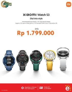 Xiaomi Watch S3  Harga Promo Rp1.799.000, Dial into style. Interchangeable bezel design. 1.43'' large Amoled Display. Supports 150+ sports modes, built-in L1+L5 dual-band GNSS. Up to 15-day battery life