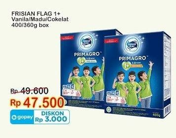 Promo Harga Frisian Flag Primagro 1+ Cokelat, Vanilla, Madu 400 gr - Indomaret