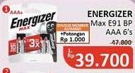 Promo Harga ENERGIZER MAX Battery AAA 6 pcs - Alfamidi