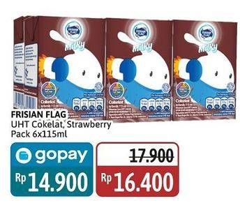 Promo Harga Frisian Flag Susu UHT Milky Zuzhu Zazha Strawberry, Chocolate per 6 tpk 115 ml - Alfamidi