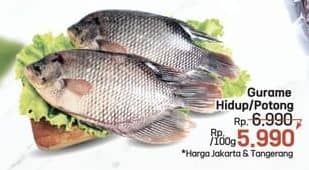 Ikan Gurame per 100 gr Diskon 14%, Harga Promo Rp5.990, Harga Normal Rp6.990