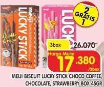 Promo Harga MEIJI Biskuit Lucky Stick Coffee, Chocolate, Strawberry per 3 box 45 gr - Superindo