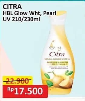 Promo Harga Citra Hand & Body Lotion Natural Glowing White UV Bengkoang Green Tea, Pearly White UV Korean Pearl Mulberry 230 ml - Alfamart