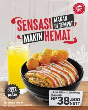 Promo Pizza Hut Cuma modal Rp38.500 nett, bisa makan siang kenyang dengan nikmatin 1 makanan (Pizza/Pasta) dan 1 minuman. 