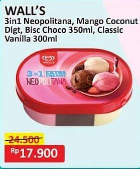 Promo Harga Walls Ice Cream Neopolitana, Mango Coco Delight, Marie Chocolate, Classic Vanilla 300 ml - Alfamart