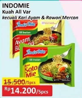 Promo Harga Indomie Mi Kuah Kecuali Kari Ayam, Kecuali Rawon Pedas Mercon 72 gr - Alfamart