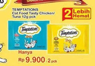 Promo Harga TEMPTATIONS Makanan Kucing Chicken, Tuna per 2 sachet 12 gr - Indomaret