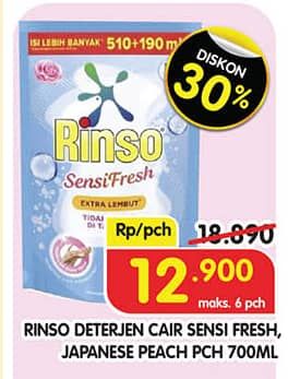 Promo Harga Rinso Liquid Detergent Sensi Fresh, + Molto Japanese Peach 625 ml - Superindo
