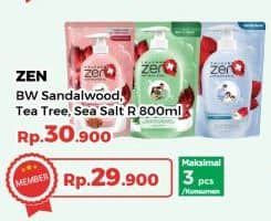 Promo Harga ZEN Anti Bacterial Body Wash Shiso Sandalwood, Shiso Tea Tree, Shiso Sea Salt 900 ml - Yogya