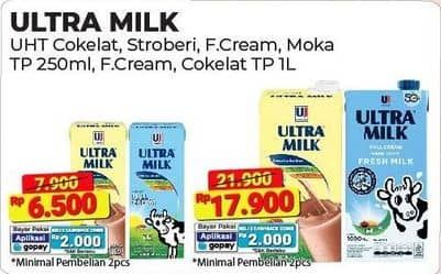 Promo Harga Ultra Milk Susu UHT Coklat, Full Cream 1000 ml - Alfamart