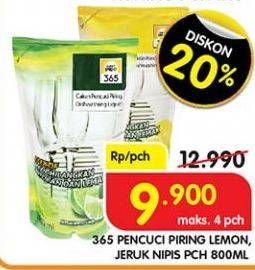 Promo Harga 365 Pencuci Piring Lemon, Jeruk Nipis 800 ml - Superindo