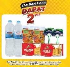 ALFAMART Air Mineral, Ast. Fruity Gummy, Pisau Cukur/ PAROTI Malkist Crackers