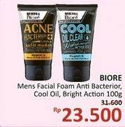 Promo Harga BIORE MENS Facial Foam A. Bacterior, Cool Oil, Bright Action 100 gr - Alfamidi