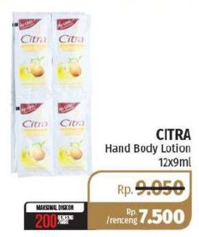 Promo Harga CITRA Hand & Body Lotion per 12 sachet 9 ml - Lotte Grosir