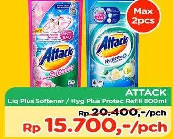 Promo Harga ATTACK Detergent Liquid Hygiene Plus Protection, Plus Softener 800 ml - TIP TOP