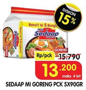 Promo Harga Sedaap Mie Goreng Original per 5 pcs 90 gr - Superindo