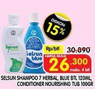Promo Harga SELSUN Shampoo 7 Herbal, Blue 120 mL/ Conditioner Nourishing 100 g  - Superindo