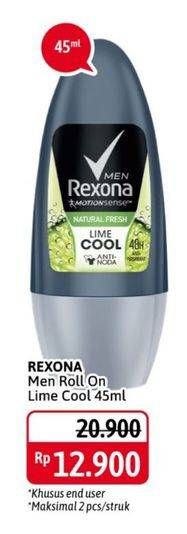Promo Harga REXONA Men Deo Roll On Natural Fresh Lime Cool 45 ml - Alfamidi