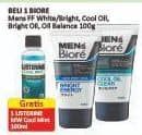 Promo Harga Biore Mens Facial Foam White Energy, Double Scrub Cool Oil Clear, Bright Oil Clear, Oil Balance 100 ml - Alfamart