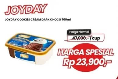 Promo Harga Joyday Ice Cream Cookies Cream Dark Choco 700 ml - Carrefour