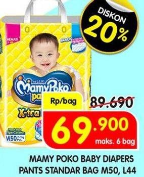 Promo Harga Mamy Poko Pants Xtra Kering L44, M50 44 pcs - Superindo