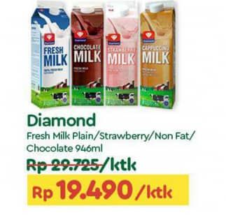 Promo Harga Diamond Fresh Milk Plain, Strawberry, Non Fat, Cappuccino 946 ml - TIP TOP
