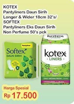 Kotex Fresh Liners Longer & Wider/Softex Pantyliner Daun Sirih