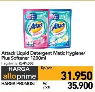 Promo Harga Attack Detergent Liquid Hygiene Plus Protection, Plus Softener 1200 ml - Carrefour